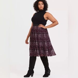 Midi Chiffon Pleated Plum Skirt